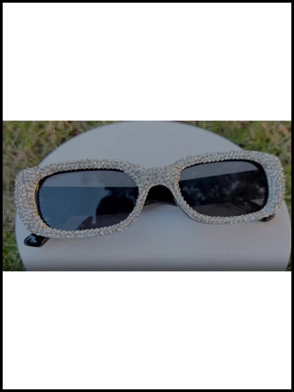 Retro Rectangular Rhinestone Sunglasses UV400 Protection Sparkly Party Trendy